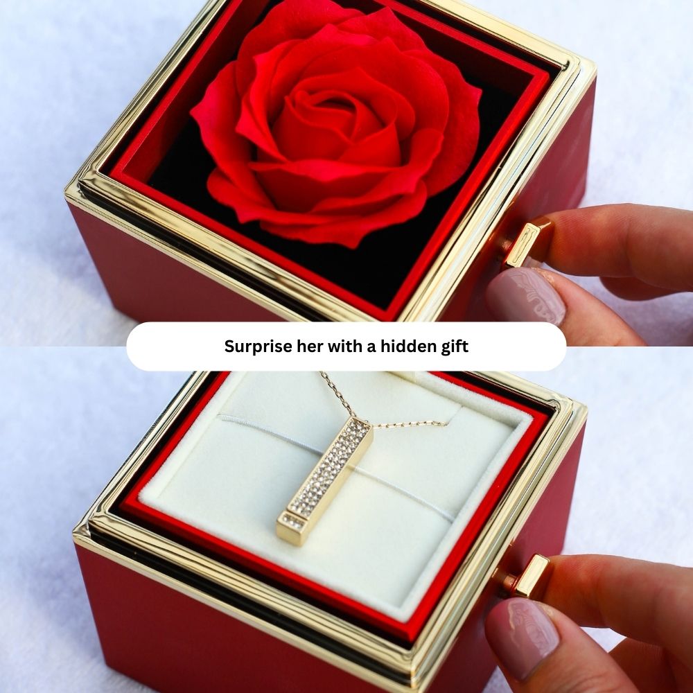 Eternal Rose Box & 'I Love You' Necklace Set